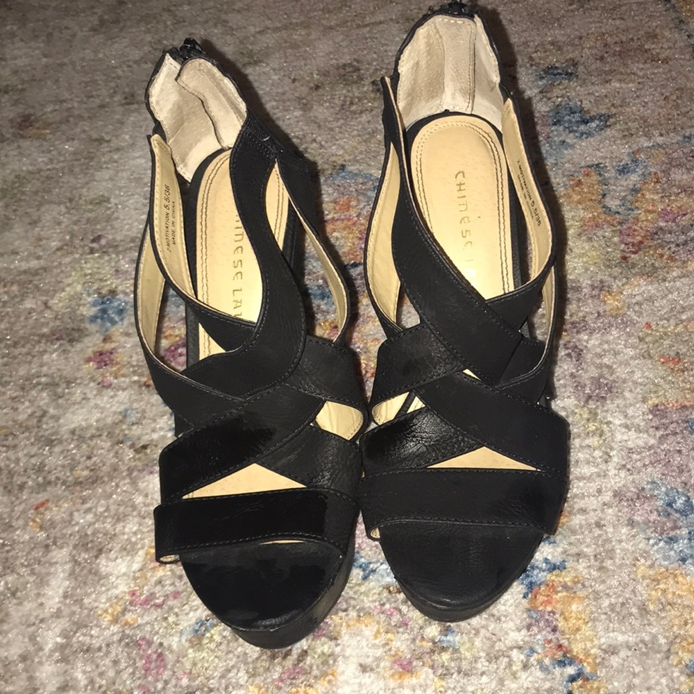 Black straps wedges